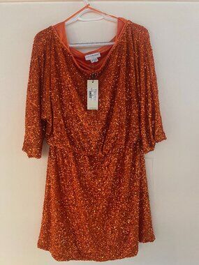NWT Orange Sequin Tilly Dress from UK Brand Never Fully Dressed